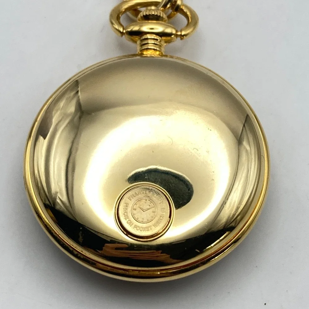Franklin Mint Pocket Watch Alaskan Chilkat Bald Eagle w/Chain 51mm New Battery